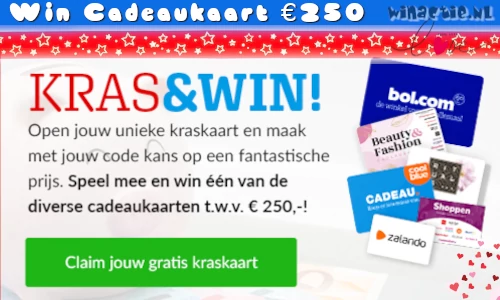 Meld je aan voor de gratis Winactie Cadeaukaart t.w.v. €250 Win een gratis Cadeaukaart t.w.v. €250 winactie